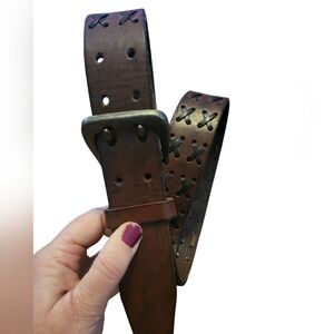 Brown Leather Two Prong  Buckle Mens Belt, Waist 36